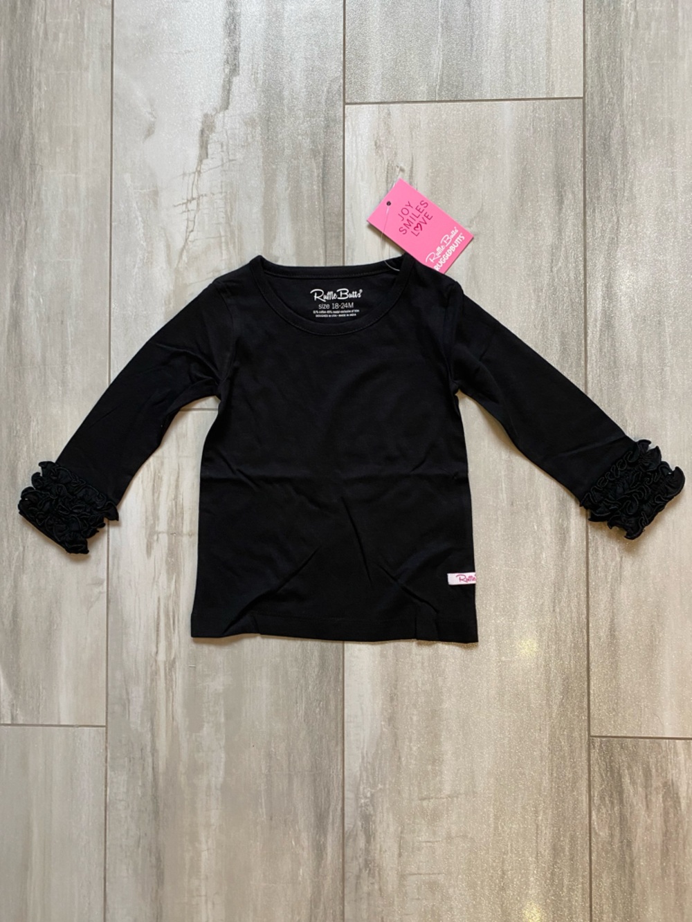 NWT RuffleButts Black Ruffled Long Sleeve Layering T-Shirt Girls 18-24M